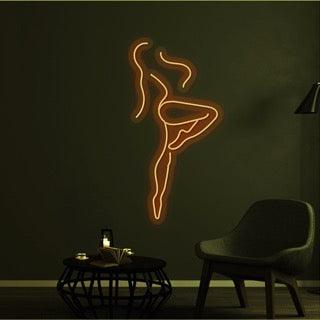 Neon Diseño Minimalista Cuerpo Mujer, luz neon led naranja. Cuerpo femenino diseño en una linea. Neon para clinica estética.